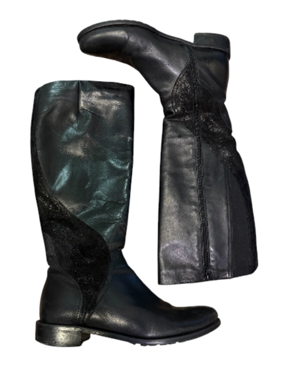 Italian Leather Knee High Boots Black Artisan Made Side Zip Size 9